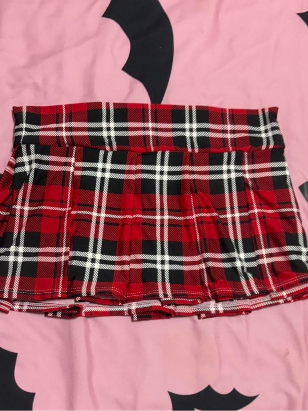 Spencer's Red Black White Plaid Pleated Mini Skirt